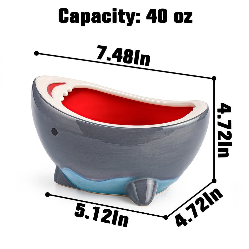 Shark Ramen Bowl 40oz – Large Handmade Ceramic Serving Bowl for Soup, Snacks, Candy & Fruit, Cute Decorative Key Bowl for Entryway, Unique Funny Shark Gift for Home Kitchen