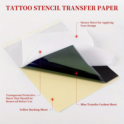Tattoo Stencil Transfer Kit – 2x Transfer Gel, 10x A4 Blank Thermal Stencil Paper & 1x Pre-Drawn Pattern Sheet – Complete Tattoo Transfer Solution for Artists & Beginners