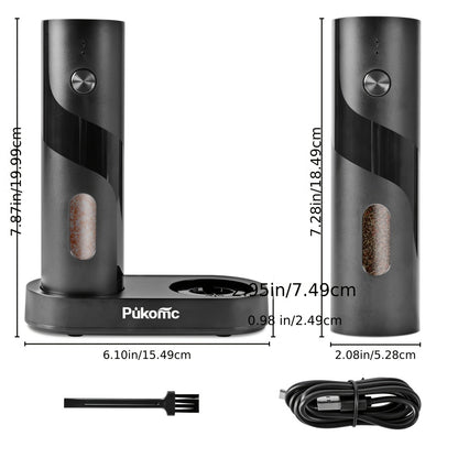 Electric Pepper Grinder Set USB-C Rechargeable with LED Light Ceramic Core Adjustable Coarseness One-Hand Automatic Salt Pepper Mill Kitchen Gift for Home Cooking Camping BBQ
