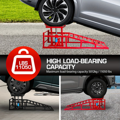 Hydraulic Car Ramps 2-Pack 5T 11050 Lbs High Lift Vehicle Wheel Ramps for Oil Change Tire Service with Supporting Crane Foot Pedal Portable DIY Auto Shop Truck SUV