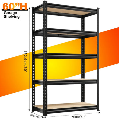 Heavy Duty Shelving Unit 5-Tier Metal Storage Shelves 2000 LBS Capacity, 60"H x 28"W x 12"D Adjustable Steel Rack for Garage, Closet, Pantry & Basement Organization, Easy Assembly Utility Shelf