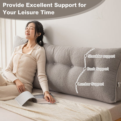 Bed Wedge Pillow Headboard Pillow with Side Pockets Removable Washable Cover Teddy Velvet Reading Pillow Twin Queen King