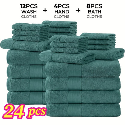 Luxury Towel Set 12 or 24 Piece Hotel Quality Cotton - Highly Absorbent Quick Dry Thick Bath Towels Hand Towels Washcloths | 7 Colors | Hotel Spa Gym Home Bathroom Essentials Gift Set