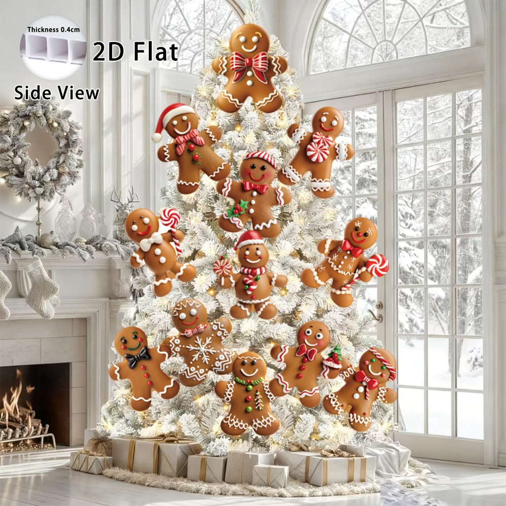 Christmas Tree Ornaments 12pcs Gingerbread Man Decorations 2D Flat Funny Xmas Tree Hanging Decor with Loops – Christmas Tree Topper & Holiday Gift