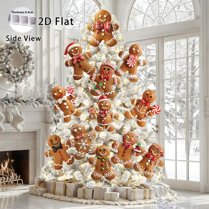 Christmas Tree Ornaments 12pcs Gingerbread Man Decorations 2D Flat Funny Xmas Tree Hanging Decor with Loops – Christmas Tree Topper & Holiday Gift