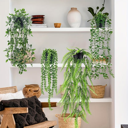 Artificial Hanging Plants 4 Pack – Fake Trailing Vines for Indoor Outdoor Wall Shelf Room Decor, Realistic Faux Rose Greenery Hanging Basket Decoration