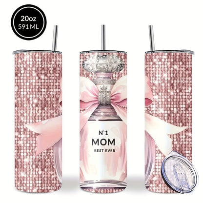 Insulated Tumbler 20oz Mom's Best Ever Design | 304 Stainless Steel Travel Cup with Lid & Straw for Hot & Cold Drinks – Cute Gift for Mom, Women, Birthday, Mother's Day & Christmas