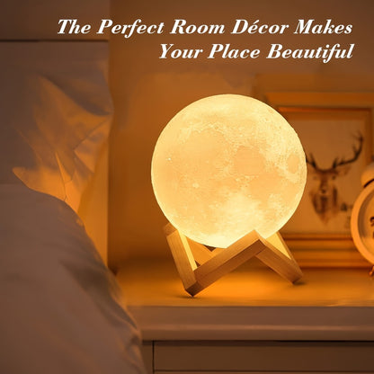 Moon Lamp 16-Color RGBW LED Night Light - 3D Printed 6.1" Realistic Moon with Remote Control & Wooden Stand, USB Powered Bedside Lamp for Bedroom Decor, Birthday Gift for Women, Moms & Friends