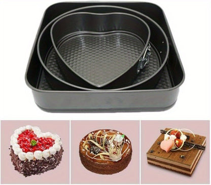 Cake Pan Set 6-Piece with Removable Bottom, Carbon Steel Nonstick Baking Molds in 3 Shapes Square Round Heart, Heavy Duty Springform Cake Pans for Chiffon Mousse Cheesecake Birthday Wedding