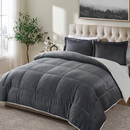 Sherpa Fleece Comforter Set Extra Thick Plush Microfiber Reversible Soft Warm Luxury Bed Blanket Twin XL Full Queen King 10 Colors Lightweight Cozy Bedding