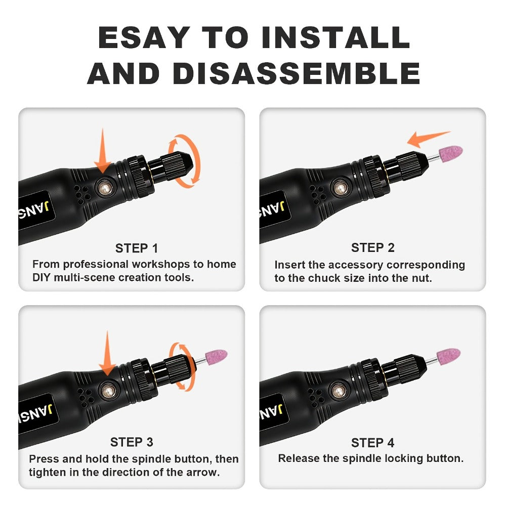 Cordless Rotary Tool Set Rechargeable Engraving Pen – Adjustable Speed Electric Wood Carving Tool for Grinding Polishing Etching Cutting DIY Craft