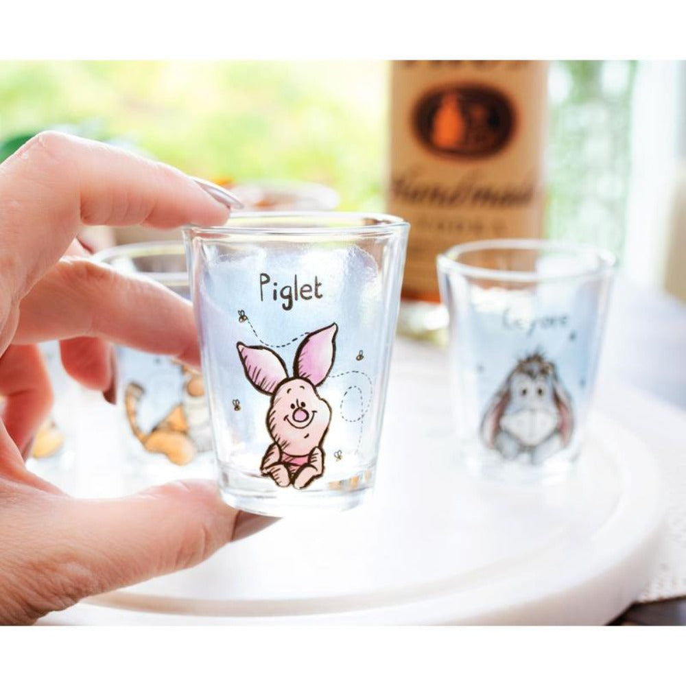 Winnie the Pooh Mini Shot Glasses Set of 4 – Disney Character 2oz Glass Cups Pooh Piglet Eeyore Tigger BPA-Free Dishwasher Safe Gift