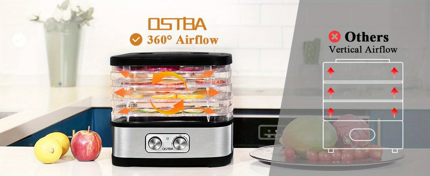 Food Dehydrator 240W with Temperature Control | BPA-Free Dishwasher-Safe Trays, Electric Food Dryer for Jerky, Fruits, Herbs & Vegetables, Recipe Book Included – 5-Tray & 8-Tray Options