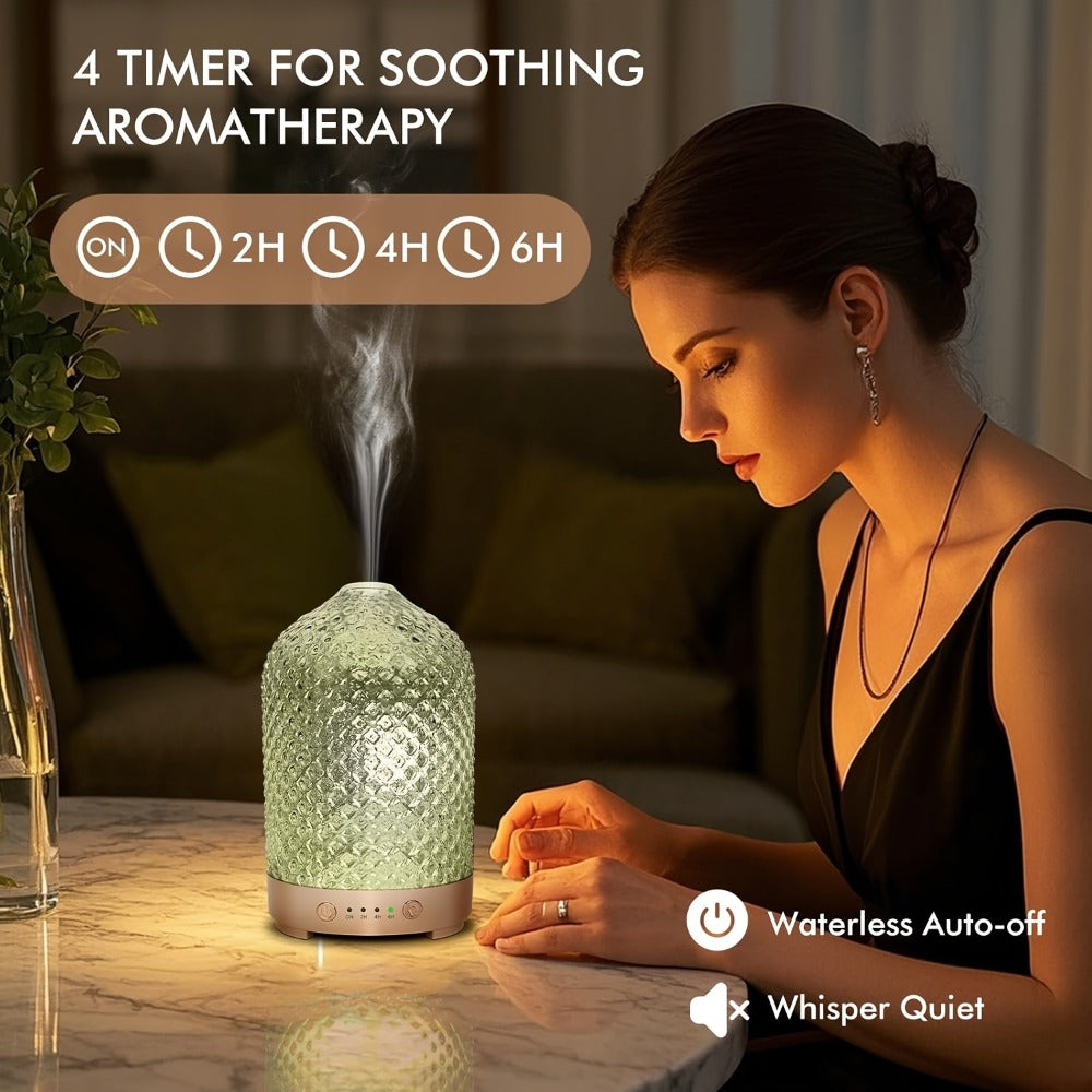 Essential Oil Diffuser Aromatherapy Humidifier with 7 Color LED Lights, Whisper-Quiet Operation, Auto Timer & Shut-Off, Cool Mist for Bedroom, Office, Yoga, Sleep — 200ml & 6.76oz Options