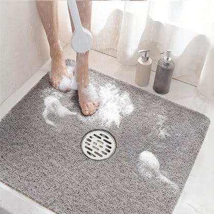 Non-Slip Shower Mat PVC Loofah Bath Mat with Drain Holes – Quick-Dry Square Bathtub Floor Mat, No Suction Cups Needed, Soft Cushioned, 24x24 Inch, Grey/White/Beige