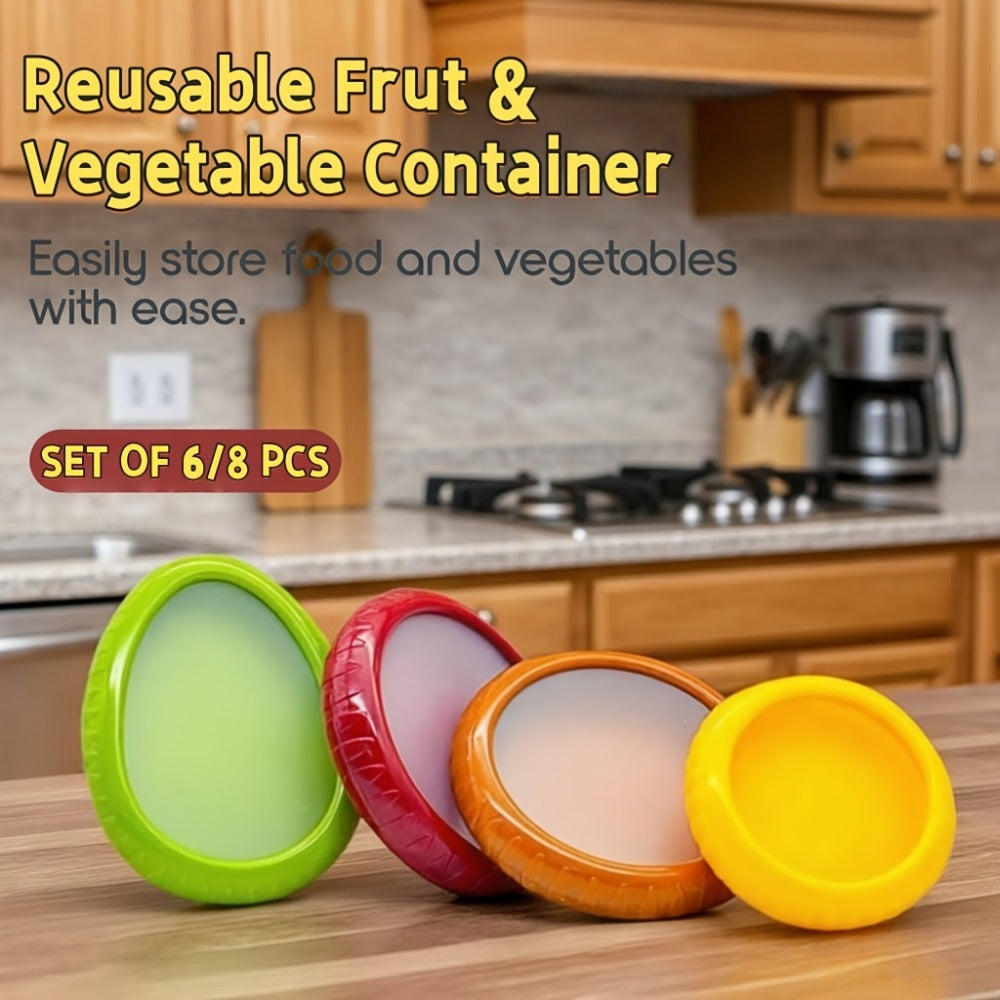 Silicone Food Storage Container Set – Reusable Produce Saver for Avocado, Onion, Tomato, Lemon, Garlic & Potato – Fridge-Safe Vegetable & Fruit Preservation Boxes, Reduce Food Waste