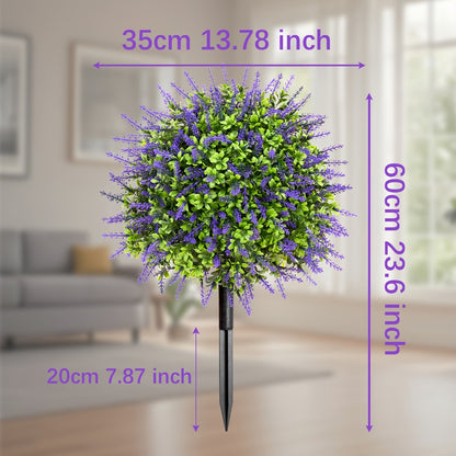 Artificial Topiary Ball Trees for Outdoor & Indoor Decor – UV Resistant Faux Lavender, Azalea & Pansy Shrubs with Ground Spike – Evergreen Fake Plants for Front Porch, Garden & Backyard (Single & 2 Pack)