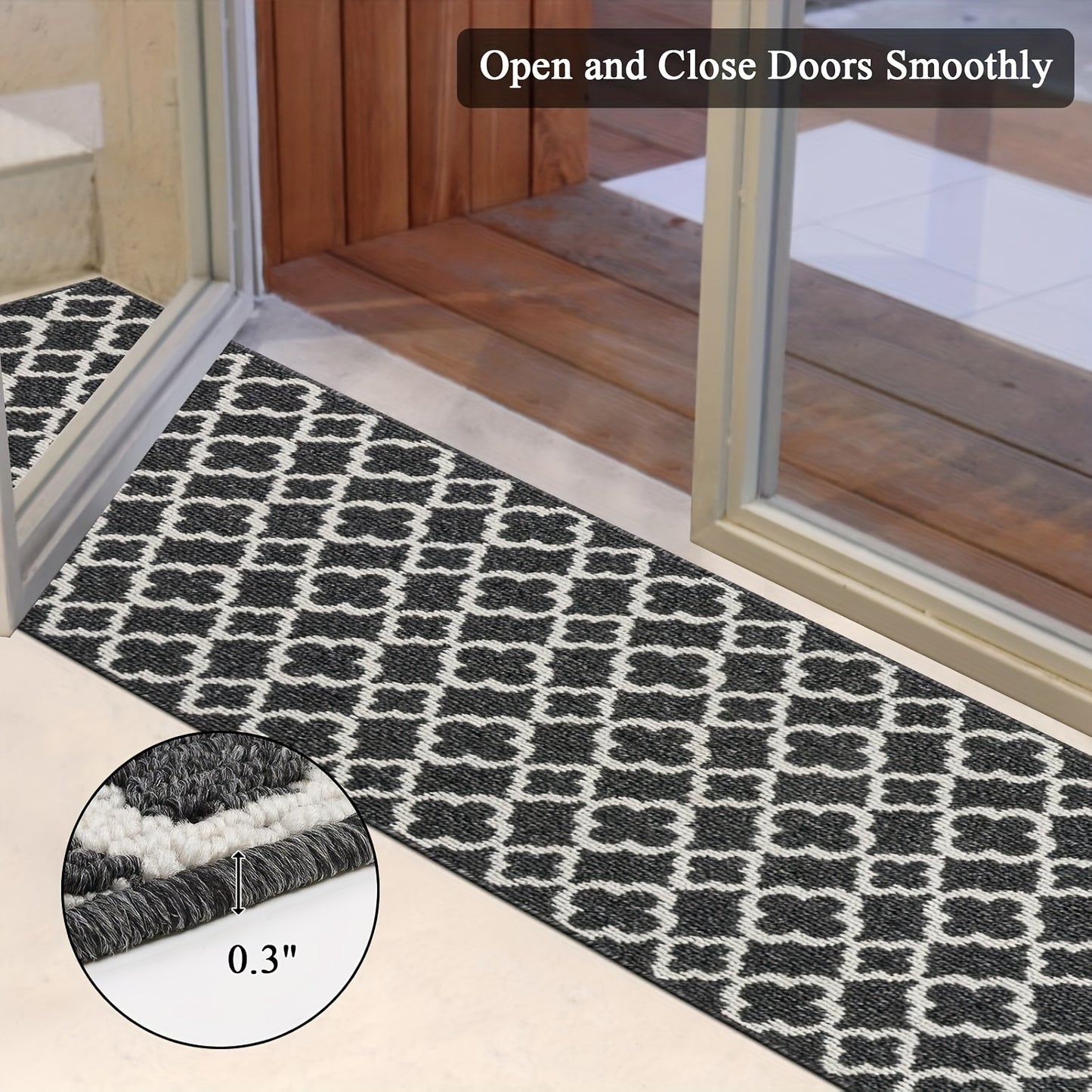 Runner Rug Moroccan Trellis Non-Slip – Machine Washable Hallway Carpet for Entryway, Kitchen & Bathroom – 100% Polypropylene Long Floor Rug, Black & Gray, 2x6, 2x8, 2x10 Ft