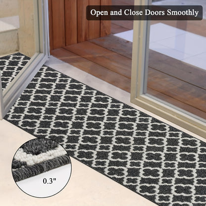 Runner Rug Moroccan Trellis Non-Slip – Machine Washable Hallway Carpet for Entryway, Kitchen & Bathroom – 100% Polypropylene Long Floor Rug, Black & Gray, 2x6, 2x8, 2x10 Ft