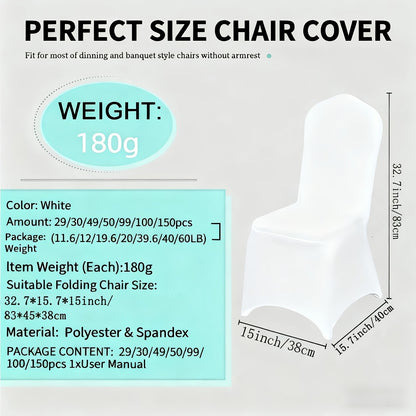 Spandex Chair Covers Bulk, Elastic Stretch Universal Fit Banquet Chair Protectors — Machine Washable Wedding Chair Covers for Weddings, Parties, Banquets & Events | Black & White | 30-150 Pack