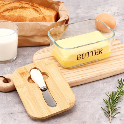 Glass Butter Dish with Lid and Knife – 1lb Large Airtight Butter Keeper Clear Glass Countertop Butter Container for Refrigerator Door Shelf Kitchen Decor & Gift