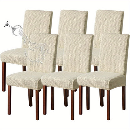 Dining Chair Covers Set of 4 6 Waterproof Stretch Parson Chair Slipcovers - Polar Fleece Jacquard Elastic Band Fit Kitchen Dining Room Chair Protector, 7 Colors, Beige Black Khaki Burgundy Gray