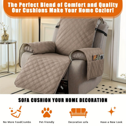 Recliner Chair Cover Waterproof Dual-Layer with Side Pockets Non-Slip Scratch Resistant Machine Washable Pet Protection 11 Colors