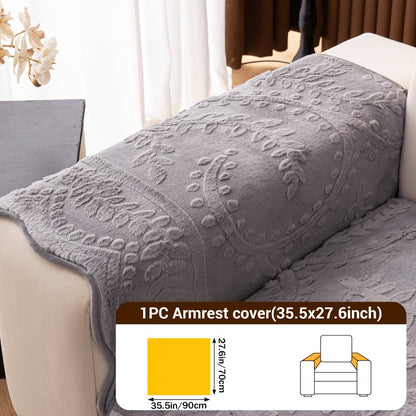 Faux Rabbit Fur Plush Sofa Cover Non-Slip | Thickened Quilted Couch Cushion, Machine Washable Pet Friendly, 1 to 4 Seat Armrest Backrest, White Light Grey Brown, Home Winter Decor