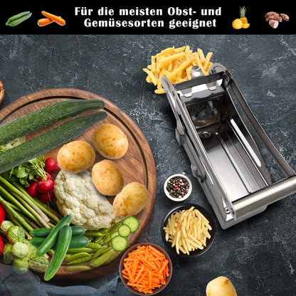 French Fry Cutter – Stainless Steel Vegetable & Potato Slicer, Multi-Function Food Chopper for Potato, Carrot, Cucumber & Onion, with Storage Box