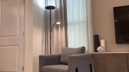 LED Floor Lamp with Reading Light – 27W 2300LM Dimmable Torchiere Standing Lamp, 4 Color Temperatures, Remote & Touch Control, Metal Base for Living Room Bedroom Home Office (Black/White)