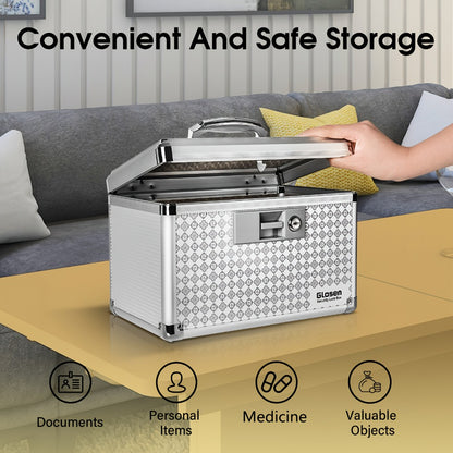 Locking Medicine Storage Box Aluminum Alloy with Key Lock & Handle – High-Capacity Family Medicine Organizer, First Aid Lockbox for Home, Travel & Office, Small & Medium