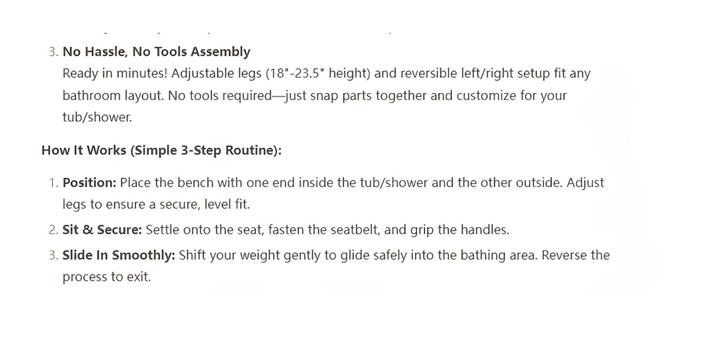 Shower Chair for Elderly Heavy Duty 400 lbs Transfer Bench with Safety Belt Non-Slip Adjustable Height Tool-Free Assembly Bath Seat for Disabled Recovery Seniors 39 Inch Extra Long Shower Bench Bathtub Transfer Chair