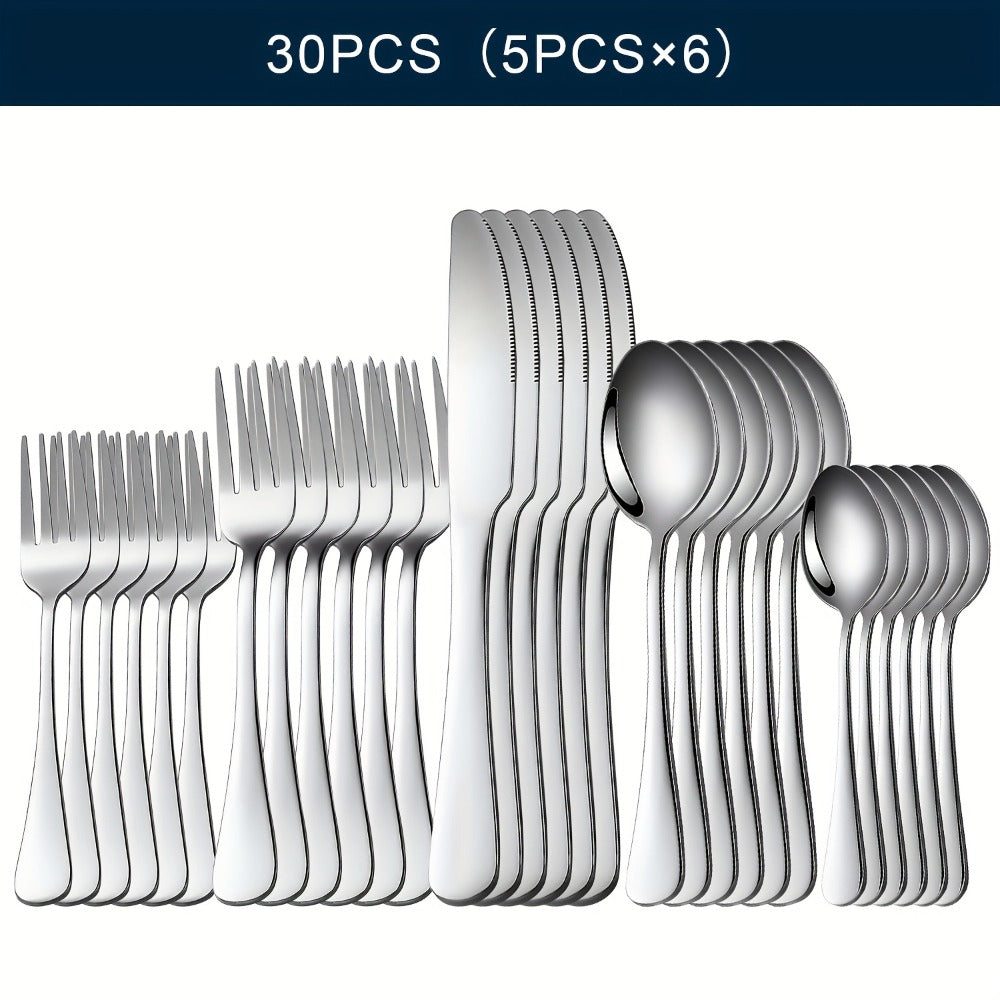 Stainless Steel Silverware Set Flatware Set with Forks Spoons & Knives – Modern Cutlery Set for Kitchen, Dining & Parties, Service for 4/6/12, 20/24/30/65 Piece