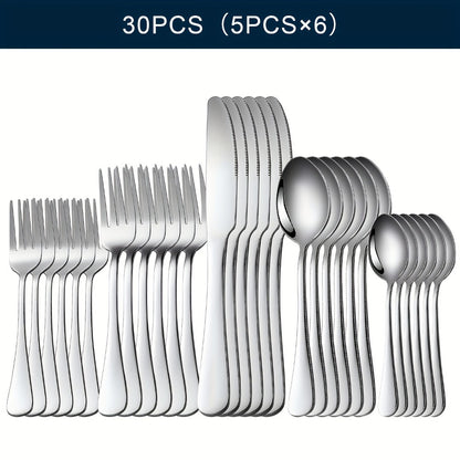 Stainless Steel Silverware Set Flatware Set with Forks Spoons & Knives – Modern Cutlery Set for Kitchen, Dining & Parties, Service for 4/6/12, 20/24/30/65 Piece