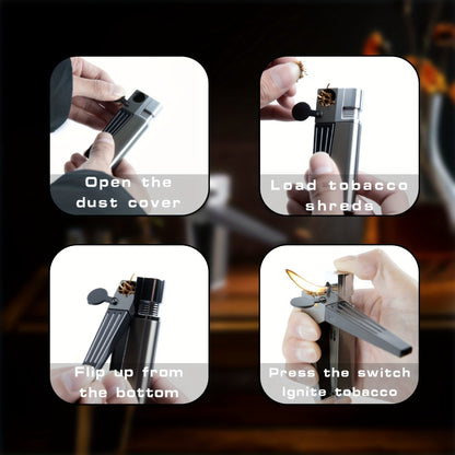 Folding Pipe Lighter Refillable 2-in-1 with Adjustable Flame, Metal-Crafted Durable Design, Gift Box Included – Windproof Butane Lighter for Men, Outdoor, Christmas & Valentine’s Day Gift
