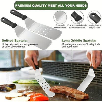 BBQ Grill Tool Set 8/17pcs – Teppanyaki Meat Press & Barbecue Accessories for Outdoor Camping, Kitchen & Parties