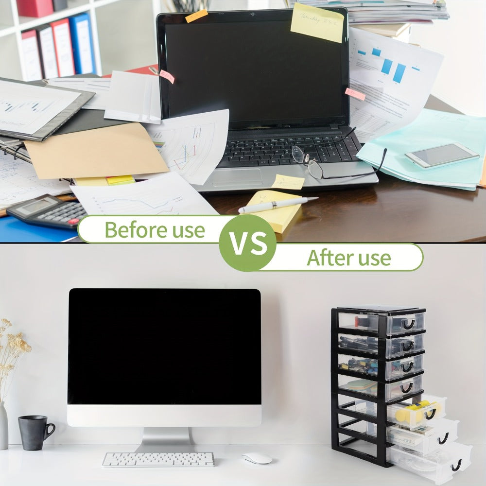 7-Drawer Desktop Organizer Clear Front Drawers Heavy-Duty Plastic Storage Box for Home Office, Jewelry, Craft & Small Parts – Space-Saving Compact Design