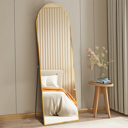 Full Length Mirror Floor Standing with LED Light - Arched & Rect Aluminum Frame Dressing Mirror for Bedroom Living Room, Black/Golden/White