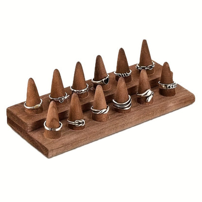 Solid Wood Ring Display Stand – 2-Tier 12-Ring & 3-Tier 18-Ring Jewelry Tower Holder for Rings, Earrings & Accessories, Countertop Organizer for Bedroom Dresser, Vanity & Jewelry Store Display