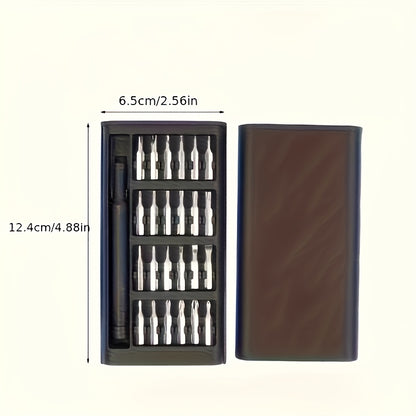 Precision Screwdriver Set 25PCS – Flat Head & Phillips Bits | Ergonomic Grip | All-in-One Kit for Electronics, Smartphones, Watches, Glasses & Jewelry Repair | Compact & Portable | Black