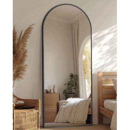 Full Length Mirror Floor Mirror Freestanding 58x18 Inch Arched Full Body Mirror Wall Mounted Leaning Rustproof Stand Mirror for Bedroom Living Room Cloakroom Modern Home Decor Black Gold