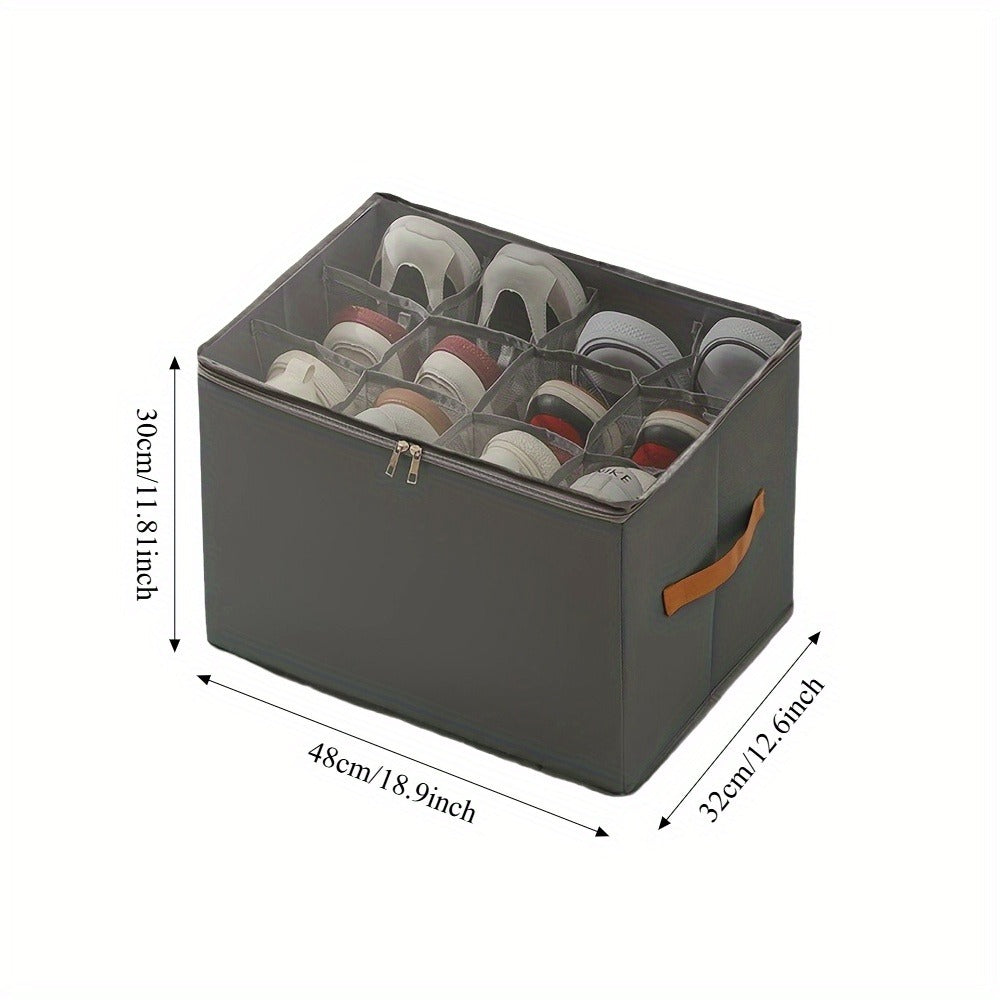 Oxford Fabric Shoe Storage Organizer with Adjustable Dividers, Transparent Lid & Handles – Holds 12 Pairs, Foldable, Zippered Dustproof, 2 or 4 Pack