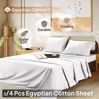 Egyptian Cotton Sheet Set 1000 Thread Count - Deep Pocket Fitted Sheet, Sateen Weave, Breathable Soft Bedding Set for King Queen Full Twin