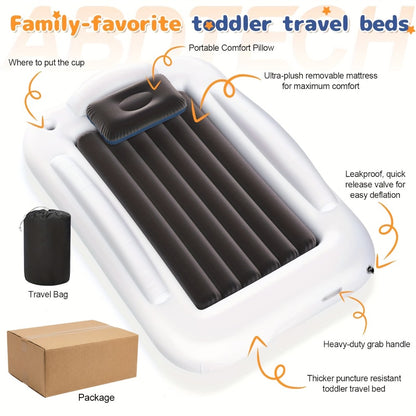 Kids Inflatable Travel Bed – Portable Children Air Mattress with Fast Inflation, Separate Mattress Design, for Home Camping Vacation Grandma's, Ages 3-10, Blue Grey