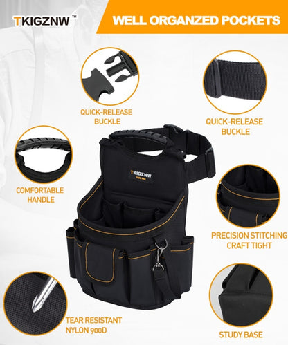 Tool Belt Bag Heavy Duty - 18-Pocket Large Capacity Tool Organizer Pouch with Wide Mouth Opening, Heavy-Duty Polyester for Construction, Plumbing, Electricians, DIY Projects & Professional Home Use