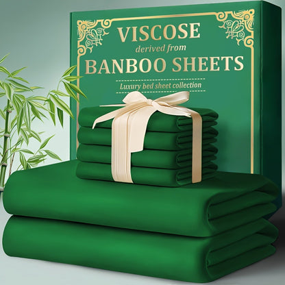 Bamboo Fitted Sheet Set 4-Piece Deep Pocket 18"-24", 2200TC Ultra-Soft Cool Breathable Bed Sheets, Anti-Shrink Fade-Resistant, Ideal for Hot Sleepers