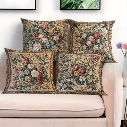 Vintage Floral Pillow Covers Set of 4 Soft Cozy Cushion Cases with Zipper 18x18in Single-Sided Print for Living Room Bedroom Porch Patio Car Office Home Decor Gift
