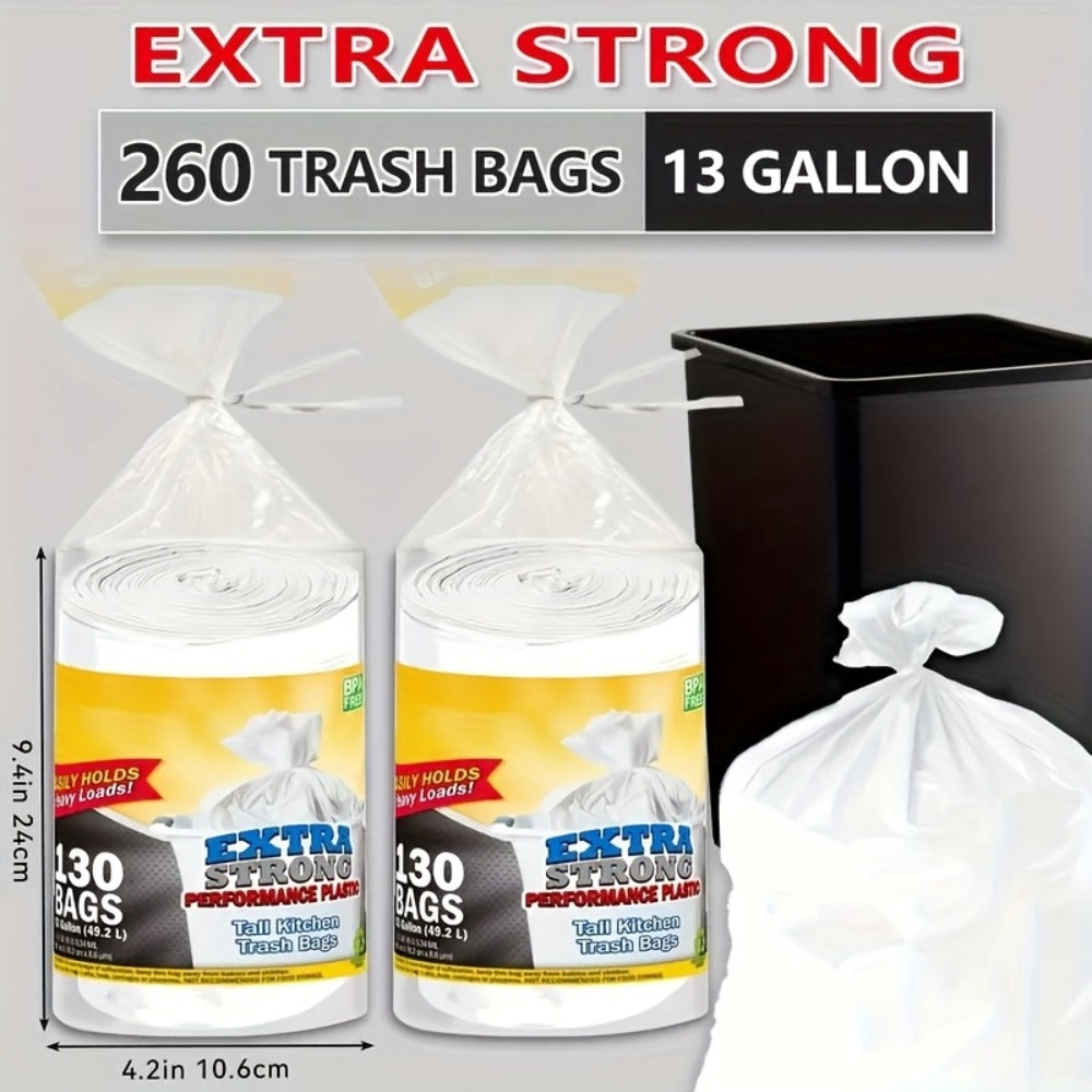 13 Gallon Trash Bags 260 Count Heavy Duty Drawstring Kitchen Garbage Bags – Leak-Proof, Odor-Resistant, Expandable, 2 Rolls for Kitchen, Bedroom, Bathroom & Outdoor Use