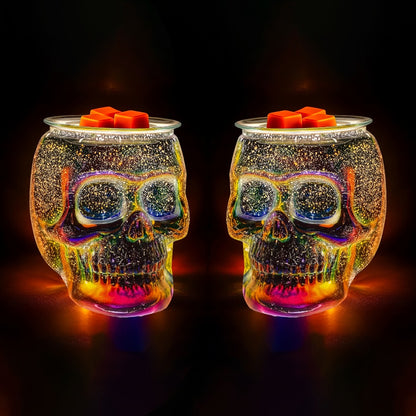 3D Glass Skull Electric Wax Melter Warmer - USB Powered PTC Aromatic Wax Burner for Home Decor, Halloween Christmas Holiday Gift