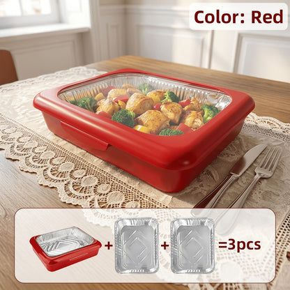 Aluminum Foil Insulated Food Tray Set 2-in-1 Reusable Stand with 2 Disposable Foil Trays for Potluck Picnic BBQ Party Outdoor Gatherings Thanksgiving Christmas - 1 Tray + 2 Foil Trays